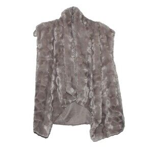 JACK Women's Grey Faux-Fur V-Neck Sleeveless Open  Vest SZ L